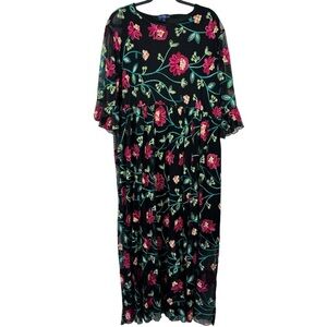 ROSIE & CLAIRE Plus Size 3X Embroidered Mesh Layered‎ Floral Maxi Dress Mariachi